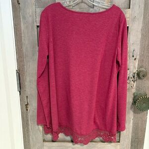 Women's Pink Lace Hem Top mauve lx long sleeve extra soft